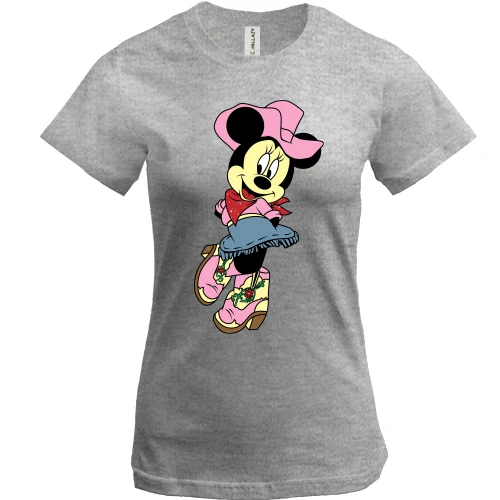 Женская футболка, Серый меланж, Minnie Mouse cowboy.