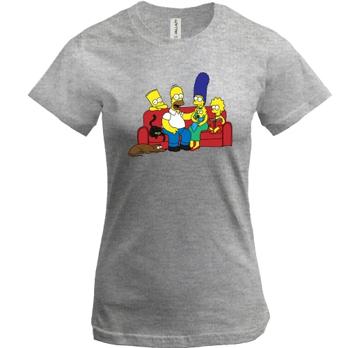 Женская футболка, Серый меланж, Simpsons family