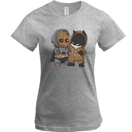 Жіноча футболка, Сірий меланж, Baby groot and batman