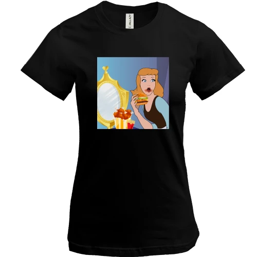 Женская футболка, Черный, Cinderella eating
