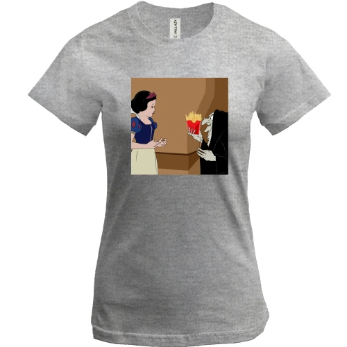Женская футболка, Серый меланж, Snow White and French fries