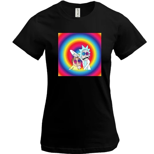 Женская футболка, Черный, Rick and Morty rainbow