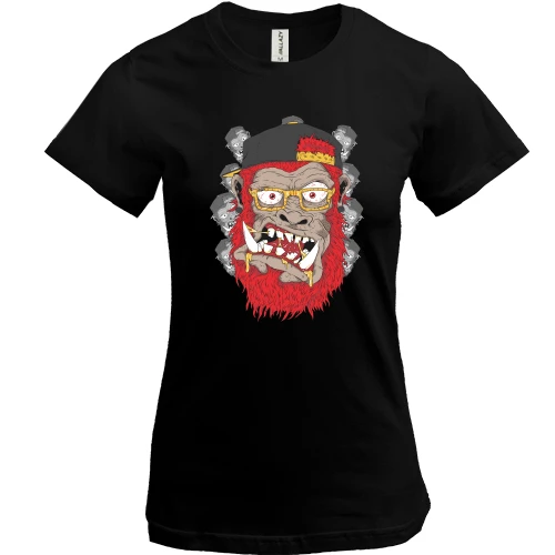 Жіноча футболка, Чорний, Gorilla with red beard