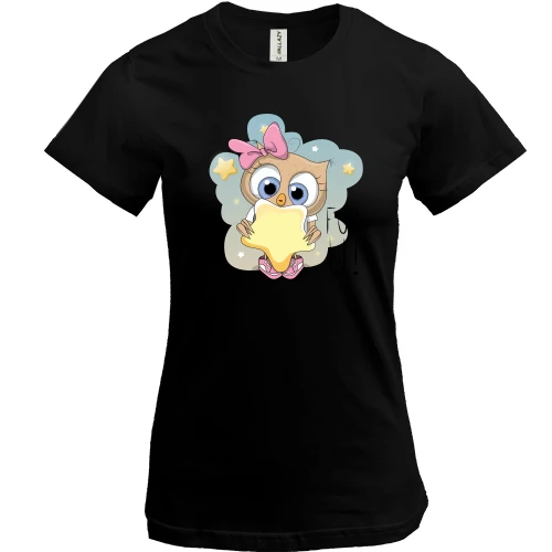 Жіноча футболка, Чорний, Baby owl with a star