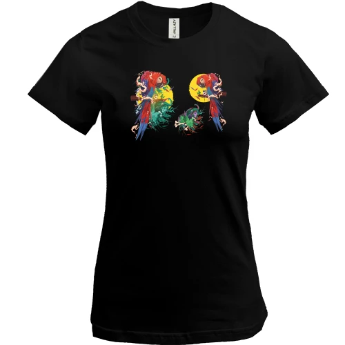 Жіноча футболка, Чорний, Parrots bright art