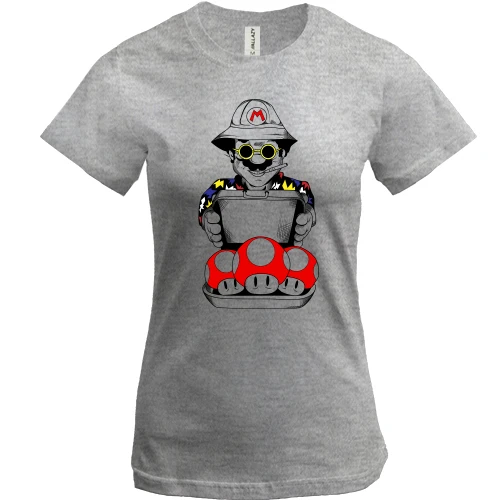 Женская футболка, Серый меланж, Mario with a case