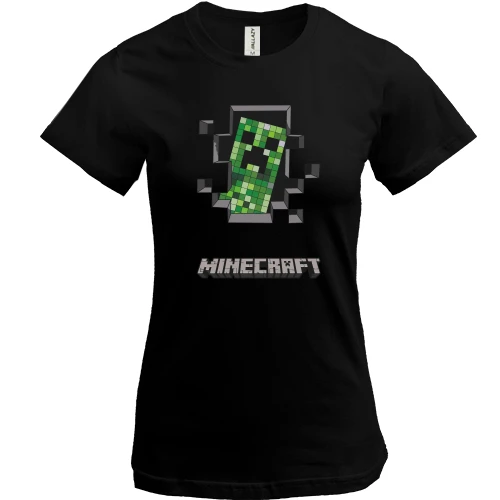 Женская футболка, Черный, Minecraft hole