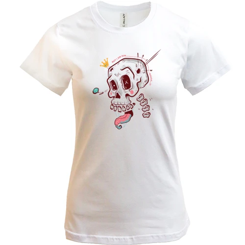 Жіноча футболка, Білий, Skull with tongue. art