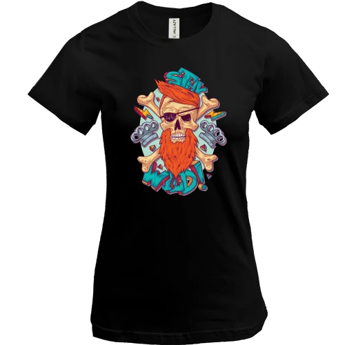 Жіноча футболка, Чорний, Skull with a red beard