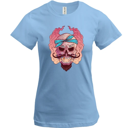 Жіноча футболка, Синій, Skull with mustache