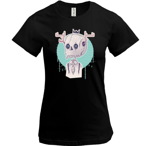 Женская футболка, Черный, Skull with horns