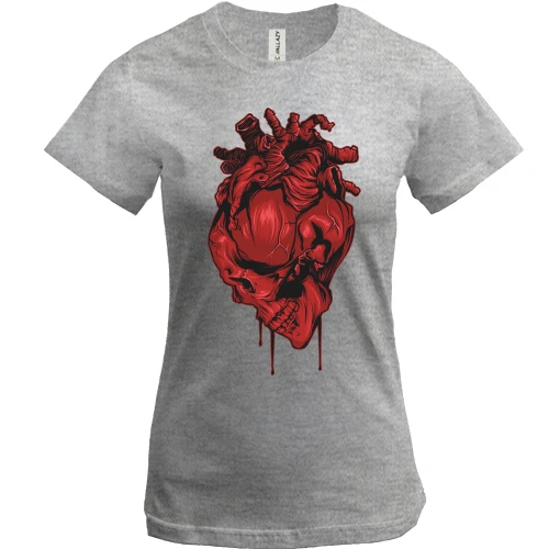 Жіноча футболка, Сірий меланж, Skull Heart