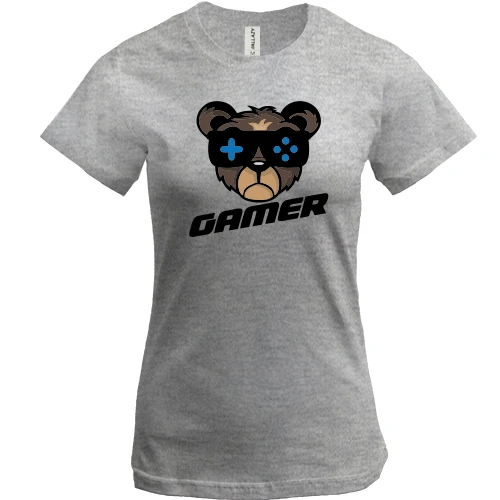 Женская футболка, Серый меланж, Bear gamer