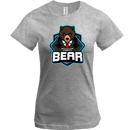 Женская футболка, Серый меланж, Bear gamer 2