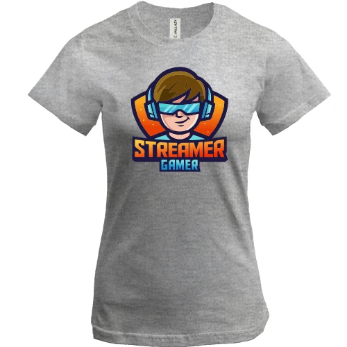 Женская футболка, Серый меланж, Streamer gamer