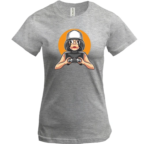Женская футболка, Серый меланж, Gamer girl