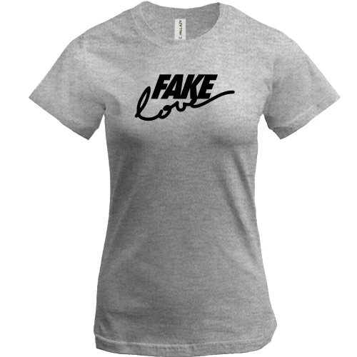 Женская футболка, Серый меланж, Fake love