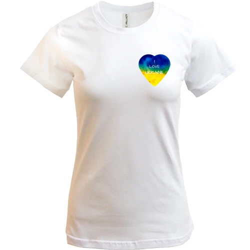 Жіноча футболка, Білий, "I love Ukraine" на серці (міні)