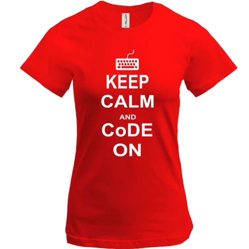 Женская футболка, красный, Keep calm and code on
