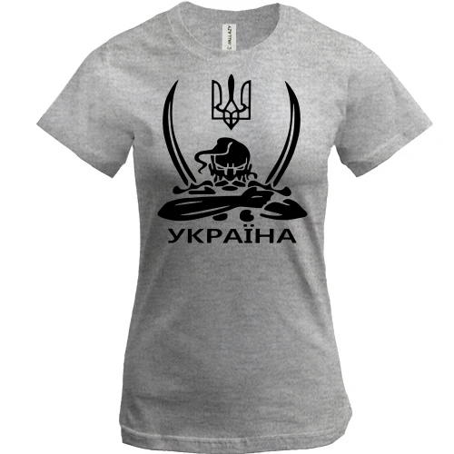 Жіноча футболка, Сірий меланж, Україна (козак з шаблями)