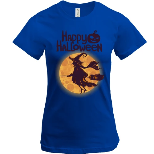 Жіноча футболка з відьмою на мітлі "Happy Halloween"