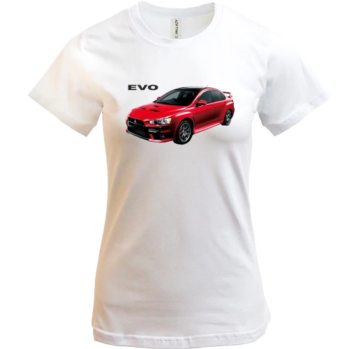 Женская футболка, Белый, с лого Mitsubishi EVO