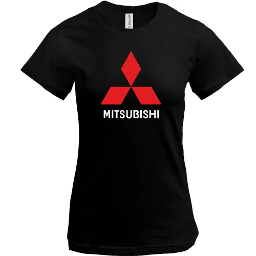 Женская футболка, черный, с лого Mitsubishi