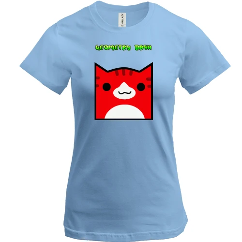 Женская футболка, Синий, GEOMETRY DASH CAT SKIN