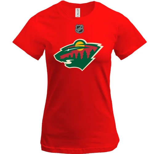 Жіноча футболка з логотипом хокейного клубу Minnesota Wild та емблемою NHL