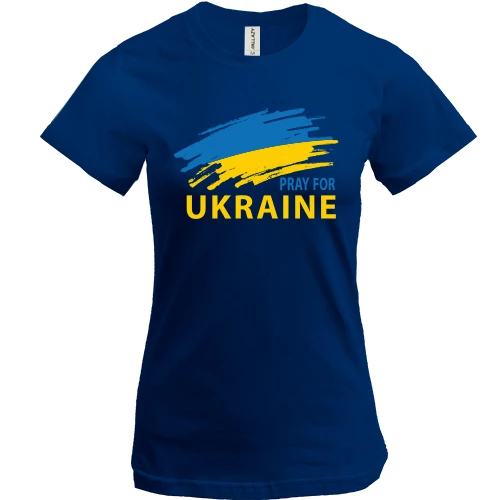 Женская футболка, Синий, с надписью «Pray for Ukraine»