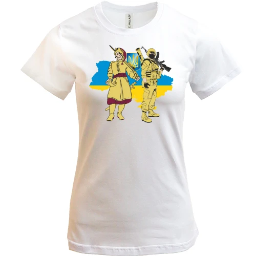 Женская футболка, Белый, Украинский солдат и казак