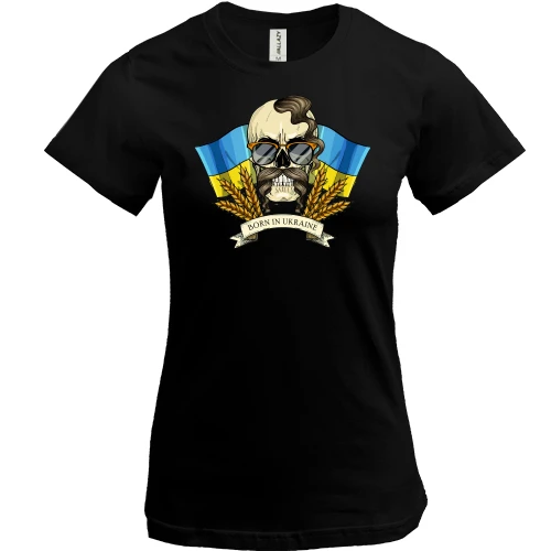 Жіноча футболка, чорний, Козак-хіпі (Born in Ukraine) 2