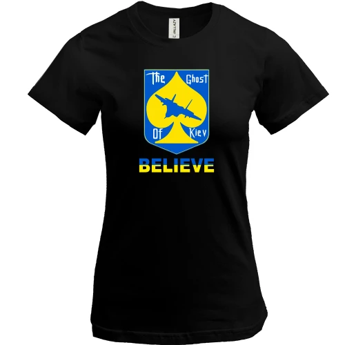 Женская футболка, Черный, The Ghost of Kyiv Believe