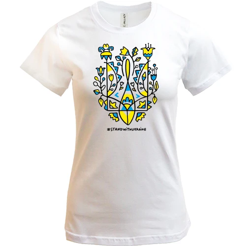 Женская футболка, Синий, с гербом Украины - #StandWithUkraine
