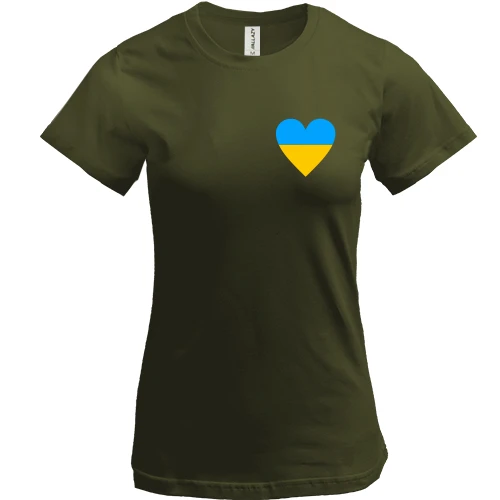 Женская футболка, Хаки, с украинским сердцем