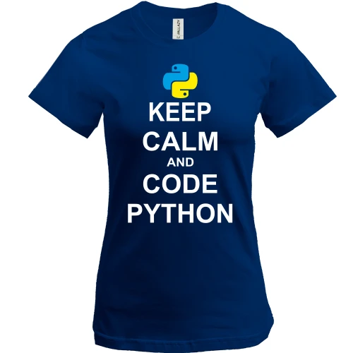Женская футболка, синий, Keep calm and code python