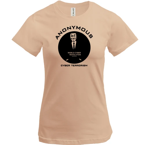 Женская футболка, бежевый, Anonymous World Cyber Revolution