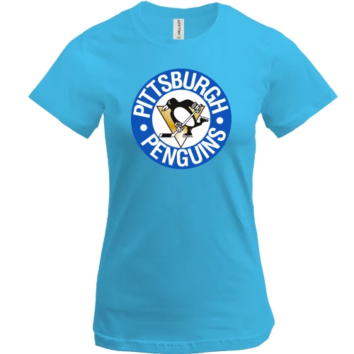 Женская футболка Pittsburgh Penguins с эмблемой в синем круге