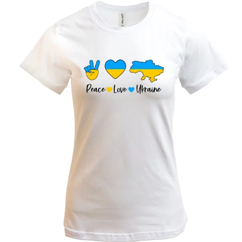 Женская футболка, Белый, Peace Love Ukraine