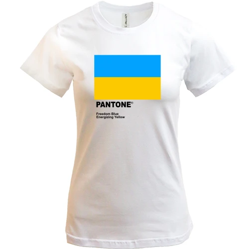 Женская футболка, Белый, PANTONE Freedom blue, energizing yellow