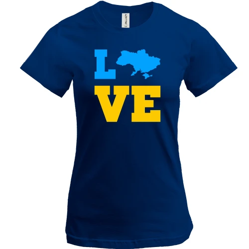 Жіноча футболка, Синій, LOVE з мапою України