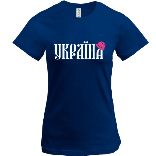 Женская футболка, Синий, с надписью Украина (с розовой панамой)