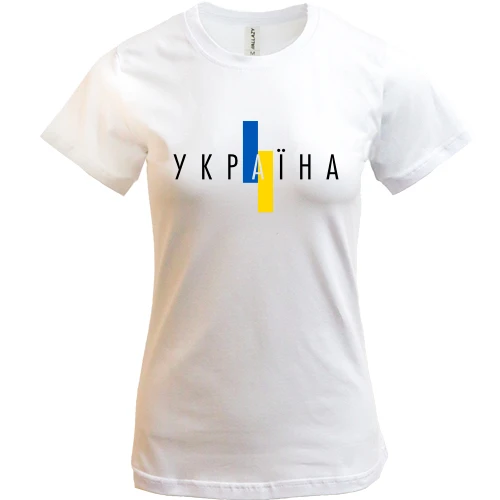 Женская футболка, Белый, с надписью «Україна» и вертикальным сине-жёлтым флагом