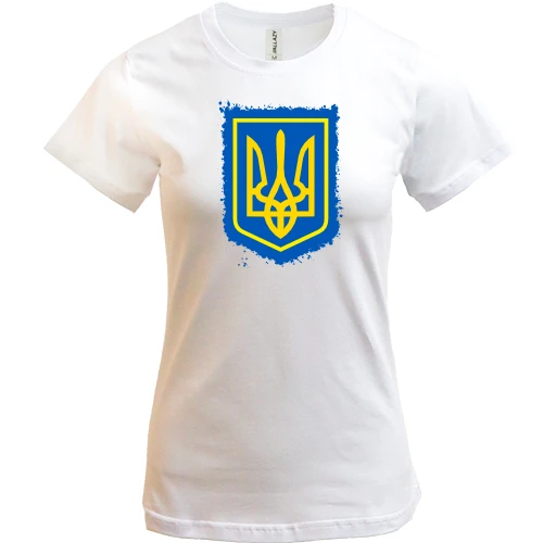 Женская футболка, белый, с гербом Украины (2) АРТ