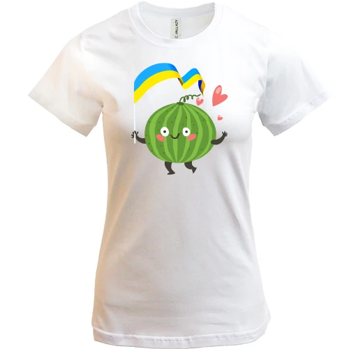 Женская футболка, Белый, Арбуз с флагом Украины