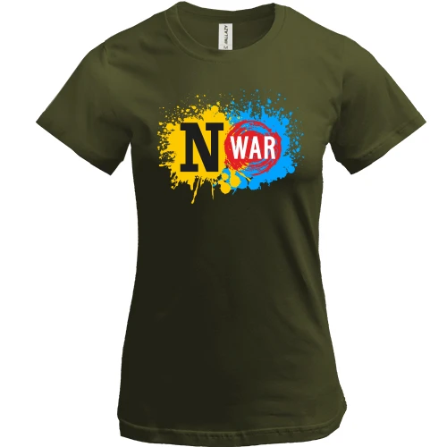 Женская футболка, Хаки, No War с жёлто-синими брызгами