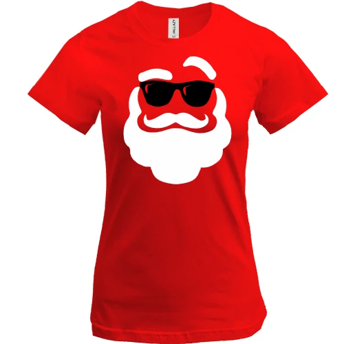 Жіноча футболка, Червоний, з Сантою в темних окулярах (Cool Santa)