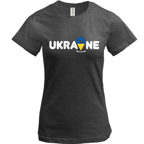 Жіноча футболка, Сірий меланж, з принтом "Локація Україна"