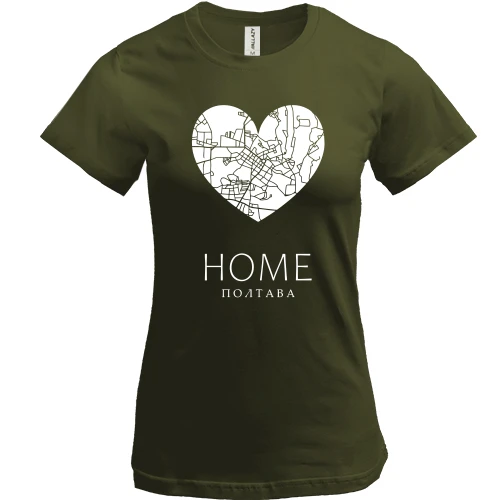 Женская футболка, Хаки, с сердцем "Home Полтава"