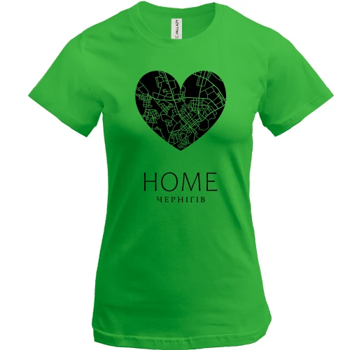 Женская футболка, Зеленый, с сердцем "Home Чернигов"